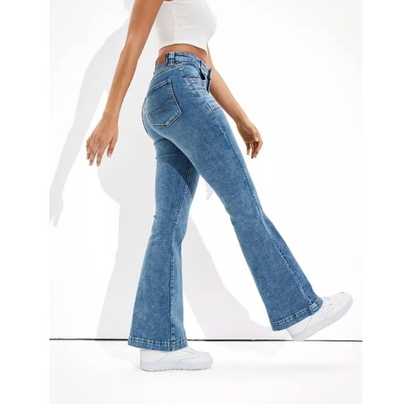 American Eagle AE Next Level Super High-Waisted Flare Jean Women 6 Short Utility - Picture 16 of 16
